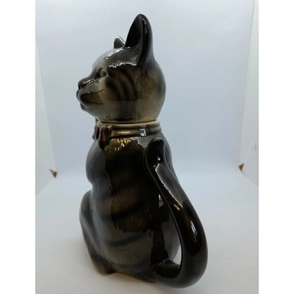 VINTAGE "FOOT" TONY WOOD STUDIO GREY/BLACK TABBY CAT TEA POT EUC - Picture 2 of 12